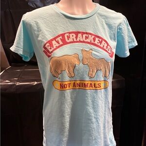 Women's /Junior Light Blue Graphic Tee - Eat Crackers Not Animals